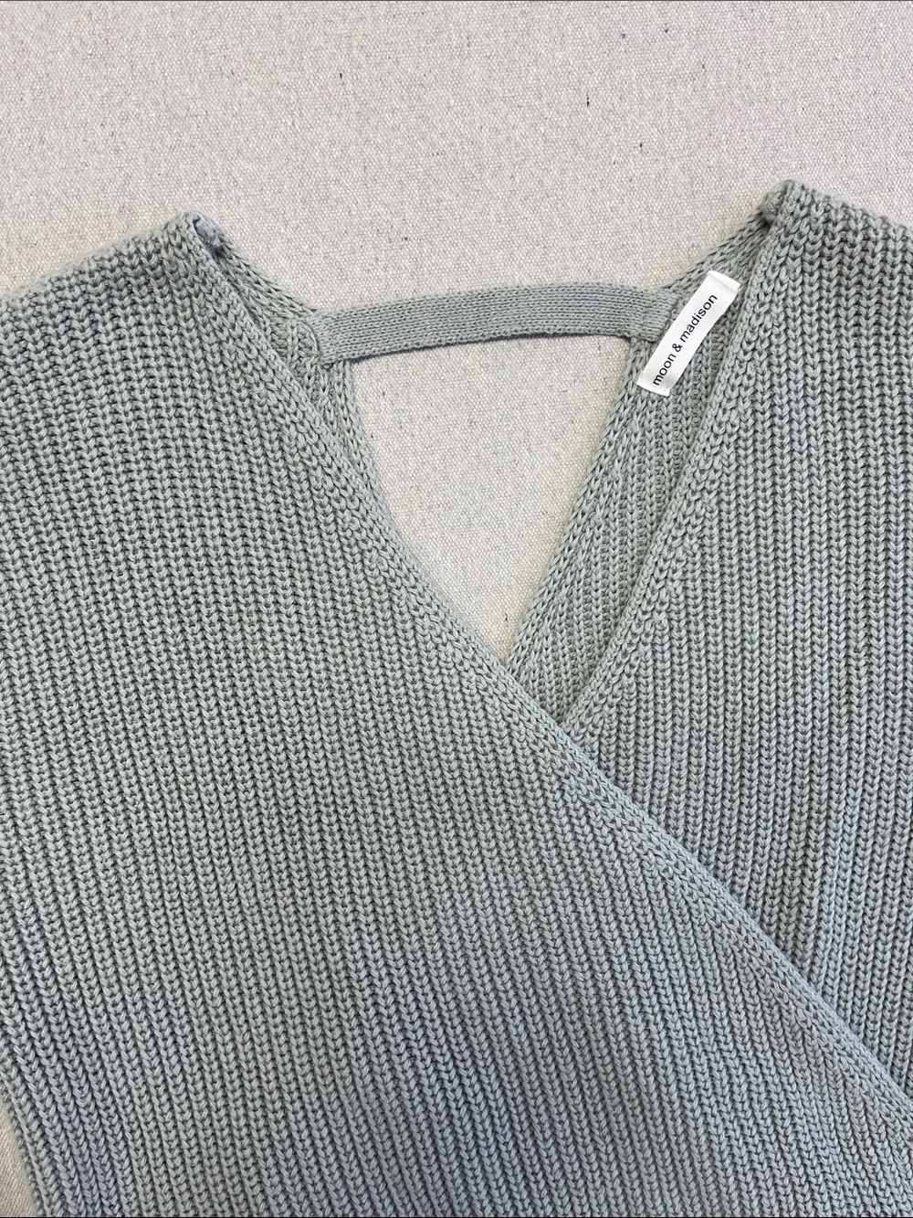 moon & madison Sage Green Crossover V-Neck Sweater - Picture 3 of 10